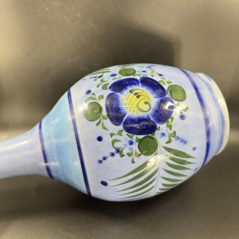 Vintage Mexican Pottery Jug‎ Tall Vase Hand Painted Stoneware Decor Marked VTG